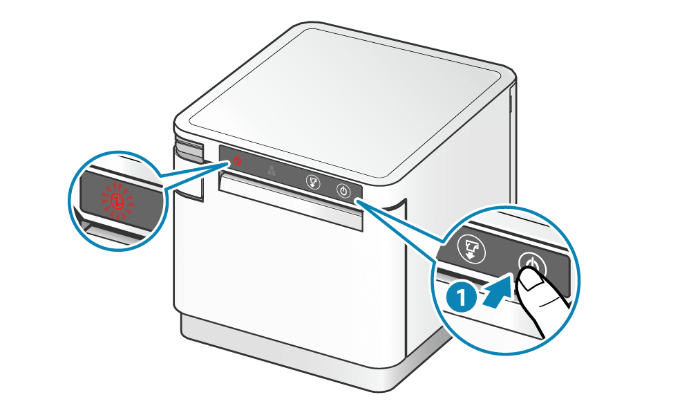 按下印表機本體前方操作面板右側的電源按鍵，開啟電源